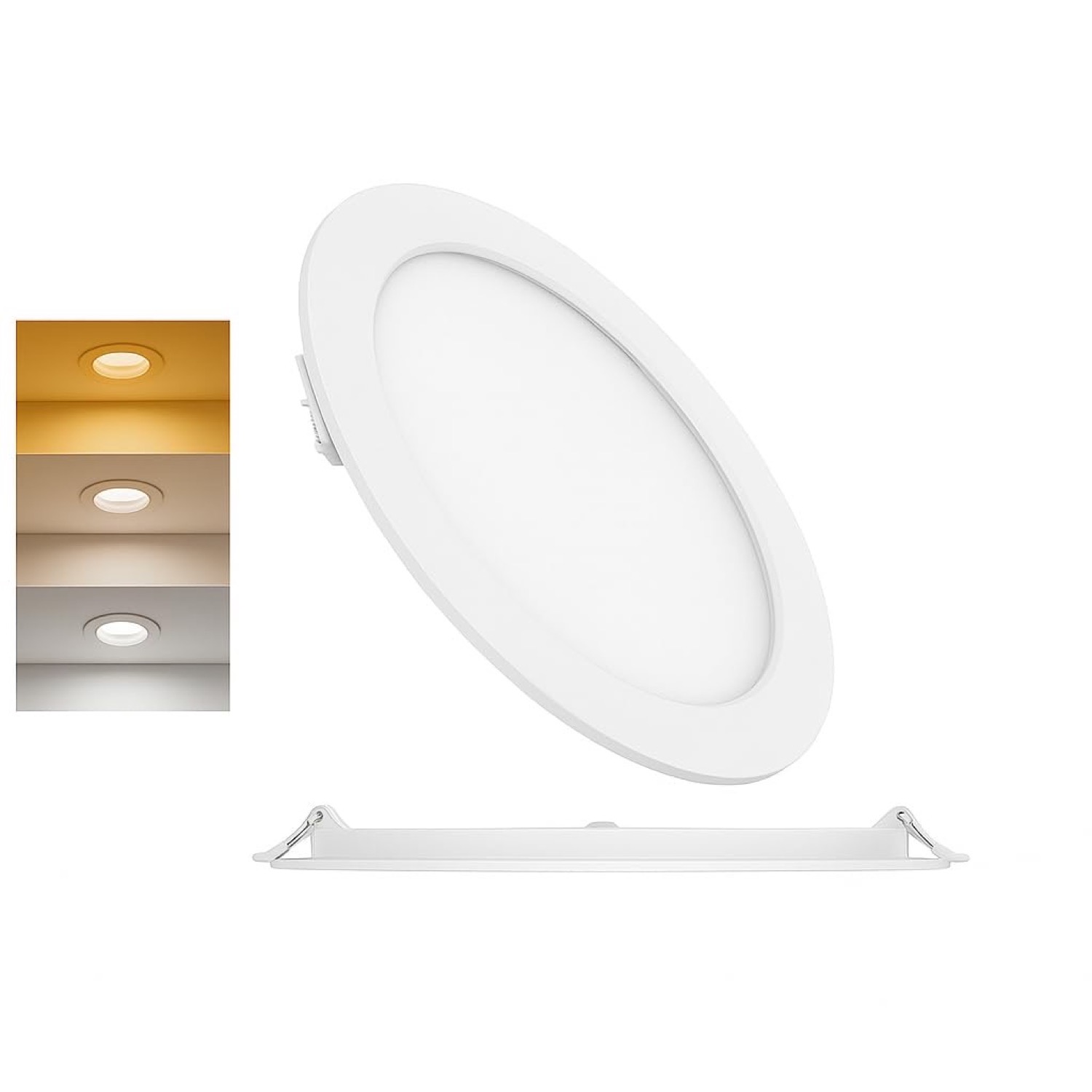 Braytron Ultraslim LED Einbaupanel Spot 12W Ø170mm Rund 3 Lichtfarben CCT 3000K 4000K 6500K 1120lm 230V Deckenleuchte Einbaustrahler Flach 26mm Einbautiefe Weiß Panellampe für Wohnzimmer Büro Flur – BP01-6180