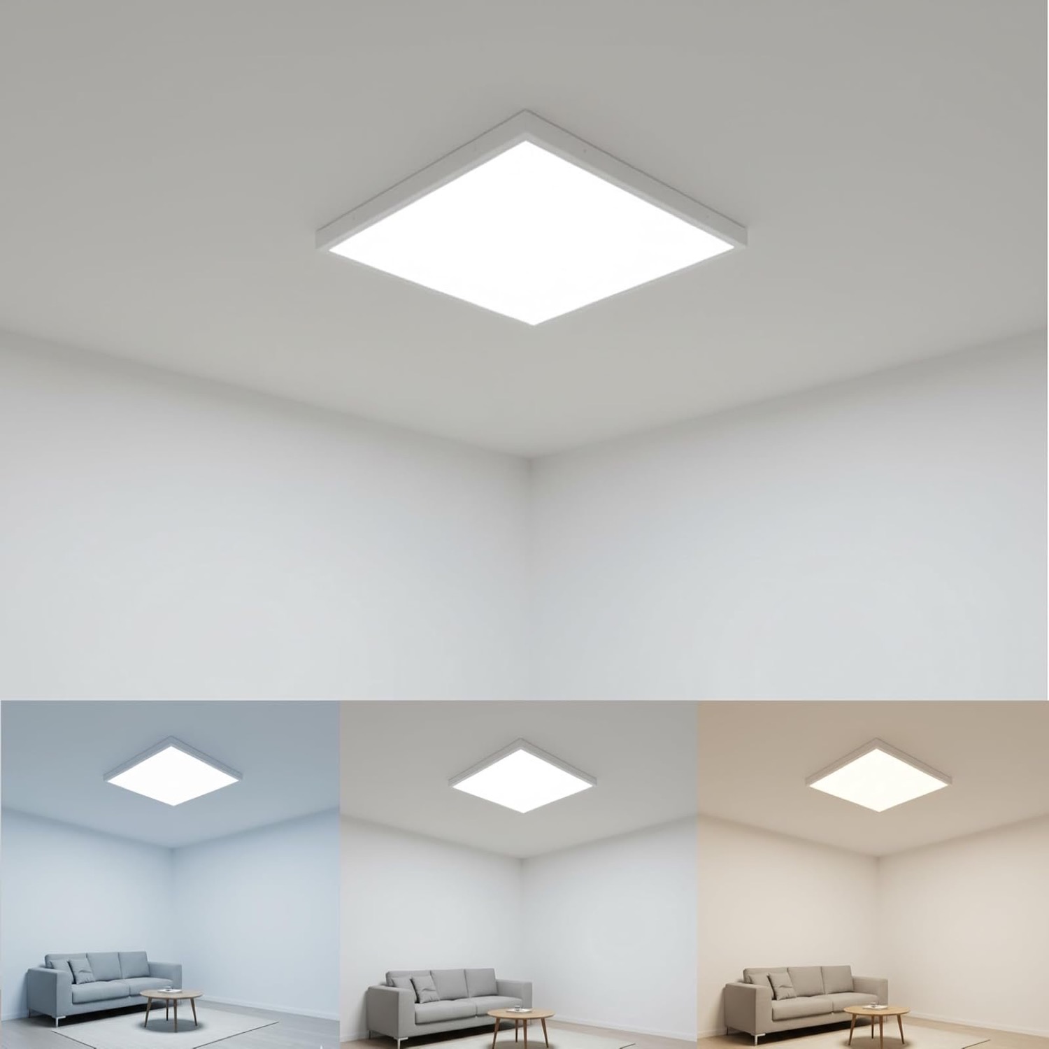 Braytron LED Deckenleuchte 600×600 mm – 30/40 / 50 W einstellbar – 3CCT (3000 K / 4000 K / 6500 K) – 5200 lm Backlite Panel – Ultradünne Deckenlampe 38 mm – für Wohnzimmer, Schlafzimmer, Küche, Flur – Ansicht 3