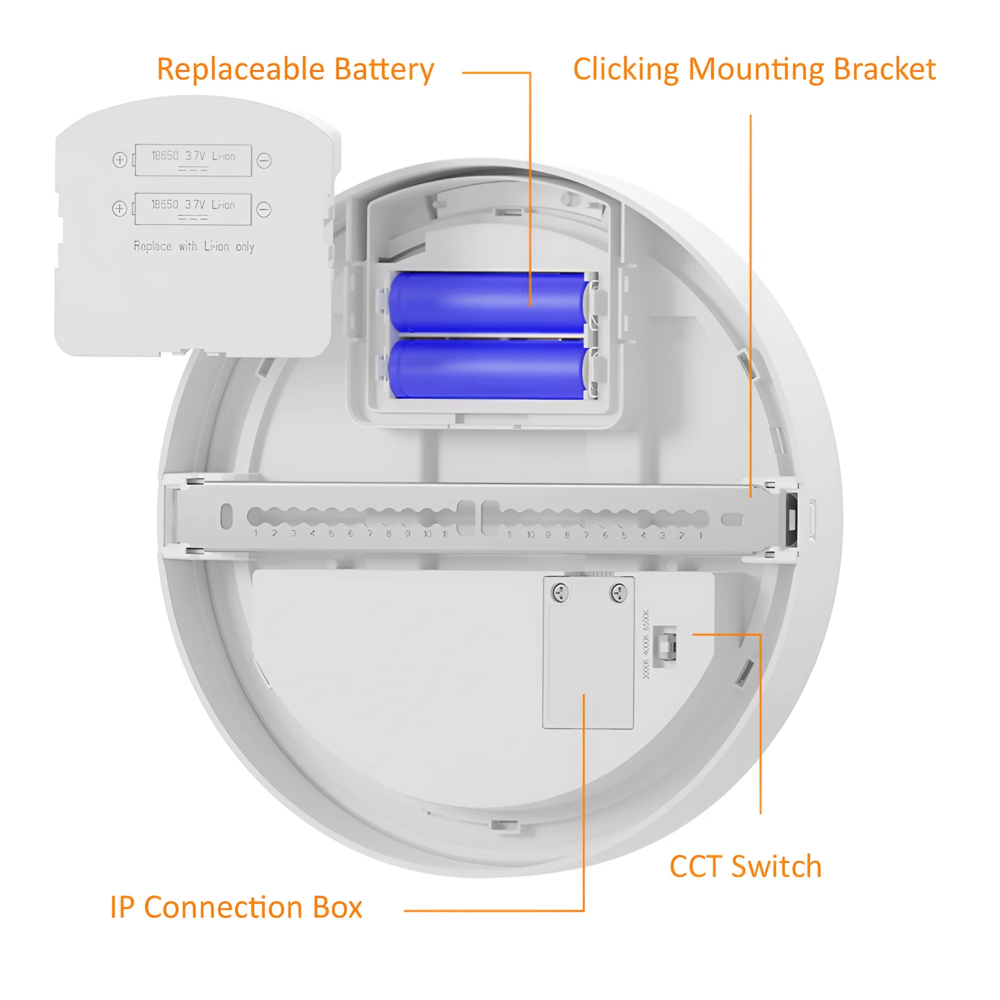 Braytron LED Deckenleuchte 18W mit Notlicht, Akku bis 3 Std. bei Stromausfall, 3CCT Lichtfarbe wählbar 3000K 4000K 6500K, 2020 Lumen, IP54 Feuchtraum, Ø 22 cm, Weiß – Ansicht 4