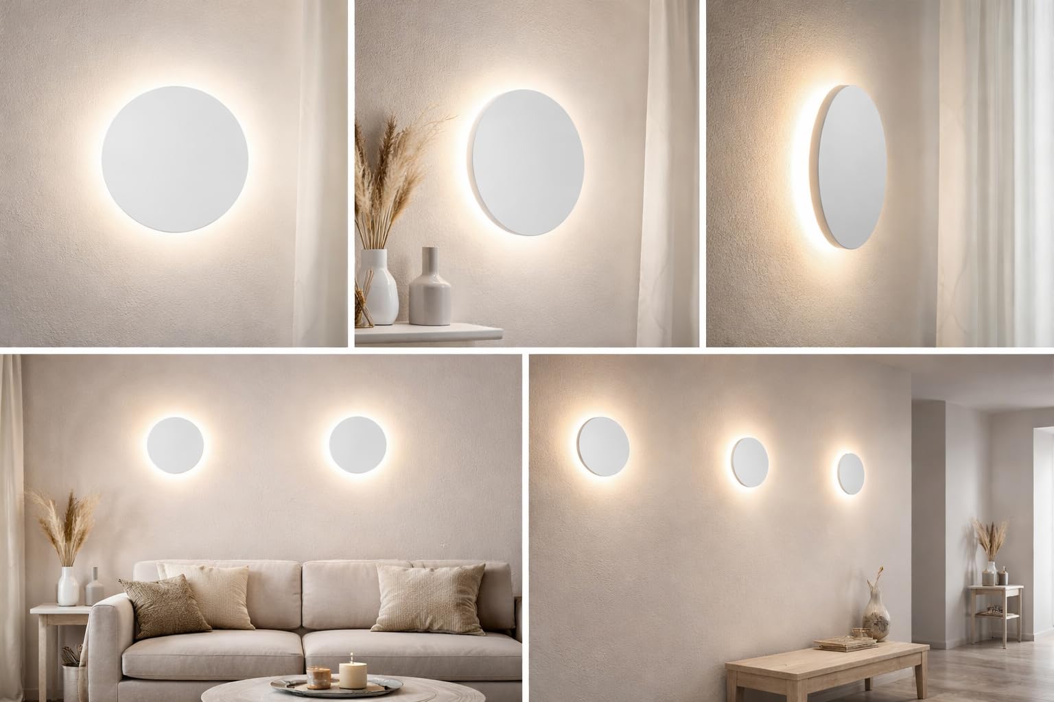 Braytron LED Wandleuchte Weiß Rund Ø220 mm – 12W 1160lm IP65 Außenwandleuchte mit 3CCT (3000K/4000K/6000K), indirekte Designer Wandlampe für Balkon, Terrasse, Flur & Bad – Ansicht 3