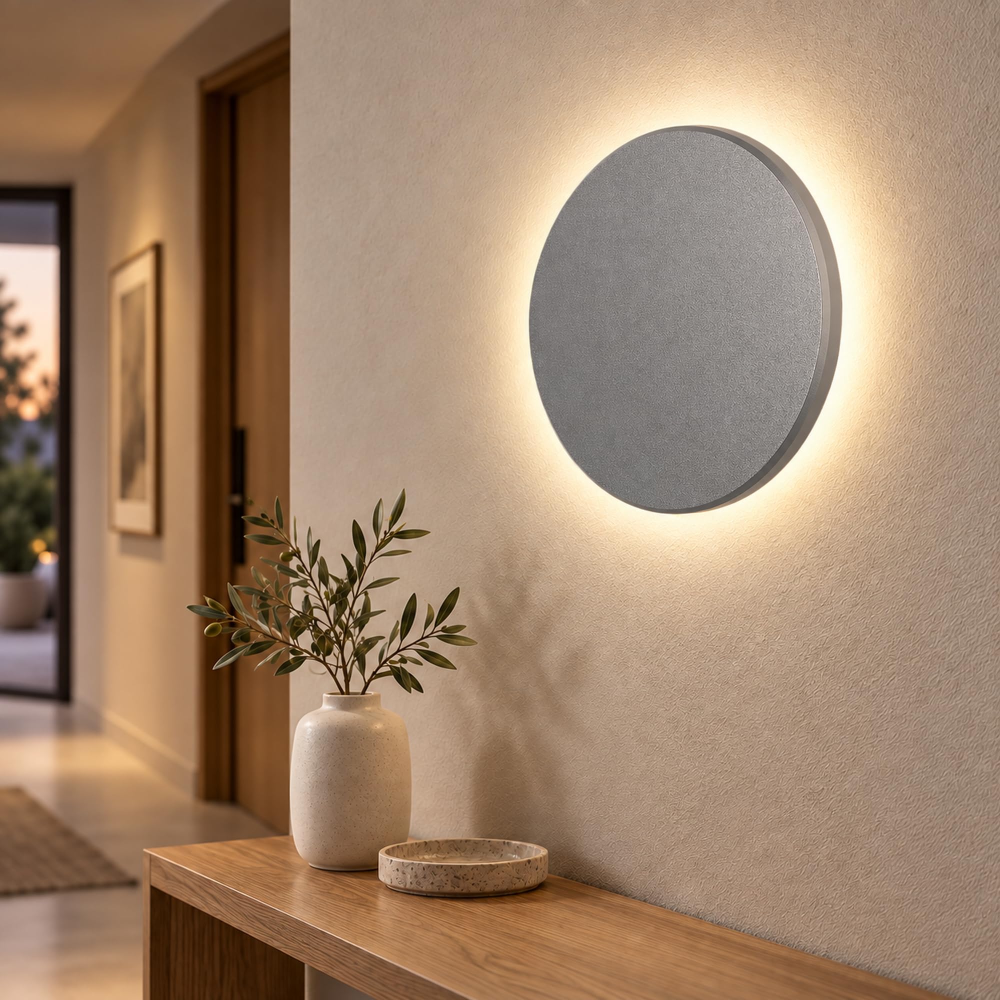 Braytron LED Wandleuchte Grau Rund Ø220 mm – 12W 1160lm IP65 Außenwandleuchte mit 3CCT (3000K/4000K/6000K), indirekte Designer Wandlampe für Balkon, Terrasse, Flur & Bad – Ansicht 2