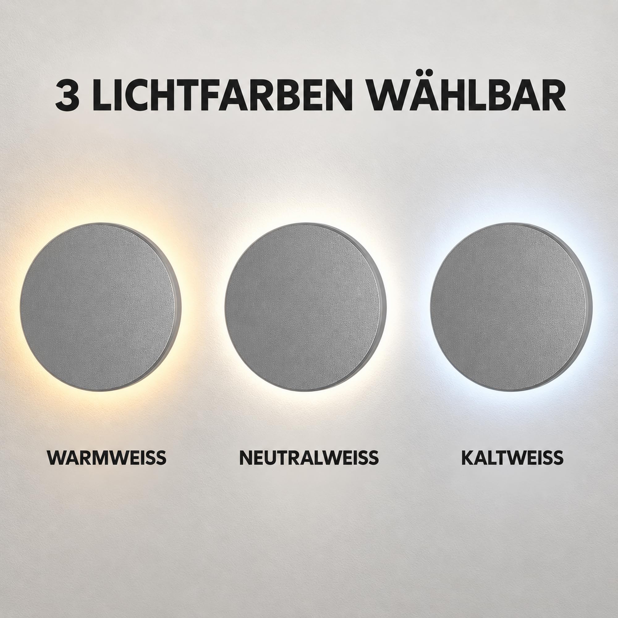 Braytron LED Wandleuchte Grau Rund Ø220 mm – 12W 1160lm IP65 Außenwandleuchte mit 3CCT (3000K/4000K/6000K), indirekte Designer Wandlampe für Balkon, Terrasse, Flur & Bad – Ansicht 3