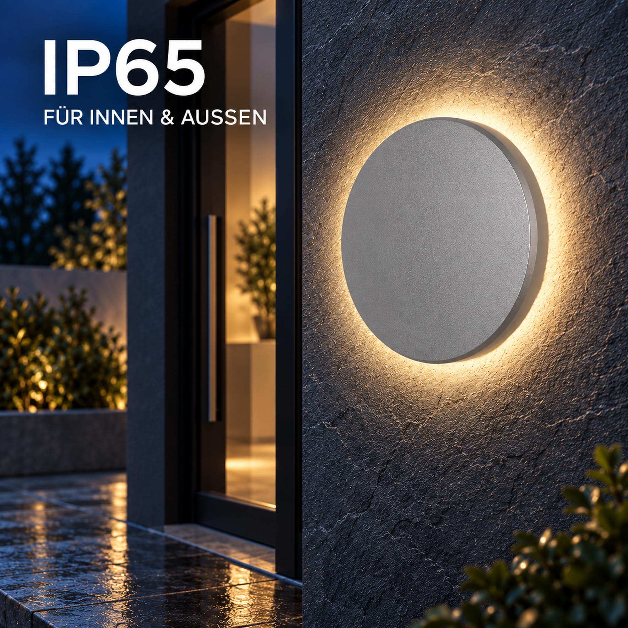 Braytron LED Wandleuchte Grau Rund Ø220 mm – 12W 1160lm IP65 Außenwandleuchte mit 3CCT (3000K/4000K/6000K), indirekte Designer Wandlampe für Balkon, Terrasse, Flur & Bad – Ansicht 4