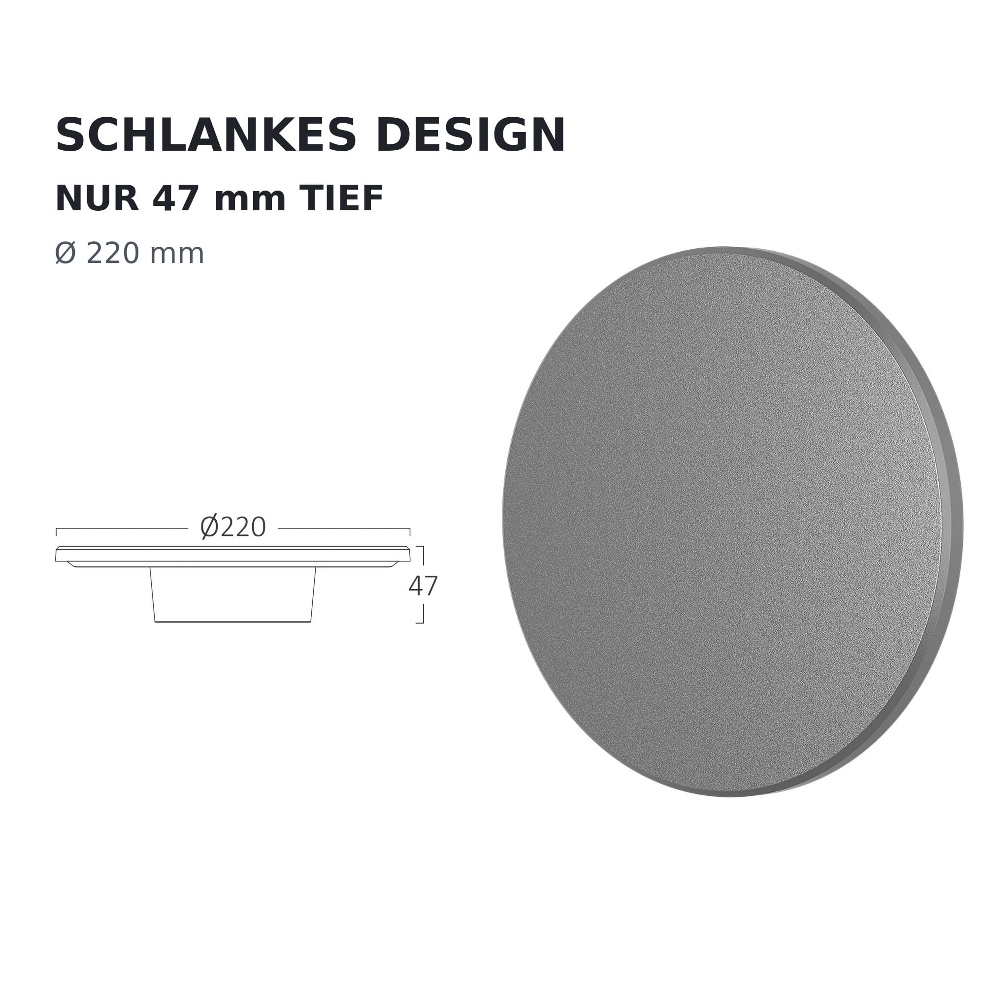 Braytron LED Wandleuchte Grau Rund Ø220 mm – 12W 1160lm IP65 Außenwandleuchte mit 3CCT (3000K/4000K/6000K), indirekte Designer Wandlampe für Balkon, Terrasse, Flur & Bad – Ansicht 7